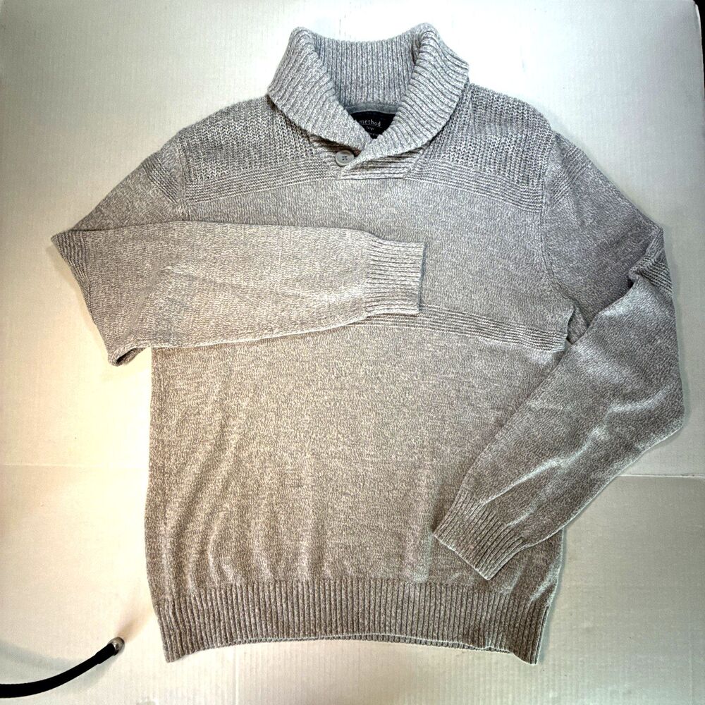 Method Shawl Collar Sweater Men's Lg Gray Cotton Grandpacore Soft Preppy